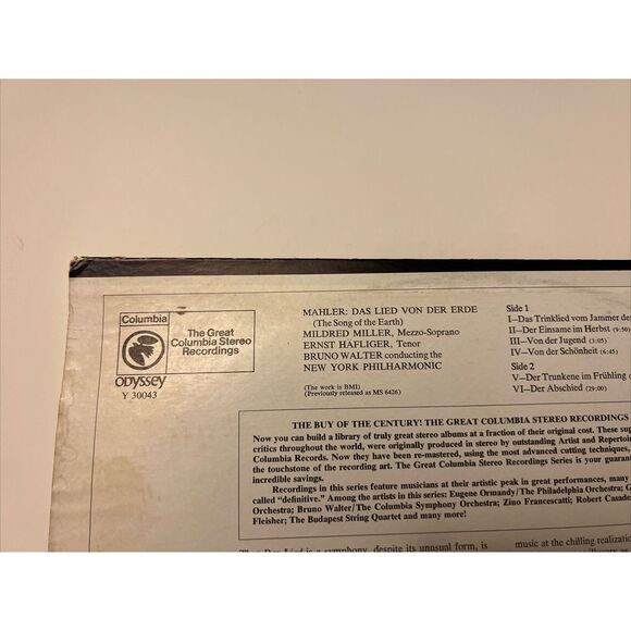 Bruno Walter and The New York Philharmonic Vinyl LP Mahler Das Lied Von Der Erde - Picture 8 of 14
